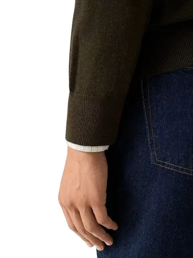 Eton Men's Merino Wool Quarter-Zip Sweater - Olive Green | Thumbnail 4 Eton Men's Merino Wool Quarter-Zip Sweater - Olive Green | Thumbnail 4
