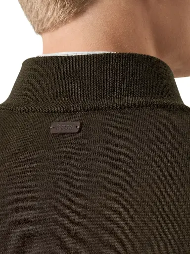 Eton Men's Merino Wool Quarter-Zip Sweater - Olive Green | Thumbnail 5 Eton Men's Merino Wool Quarter-Zip Sweater - Olive Green | Thumbnail 5