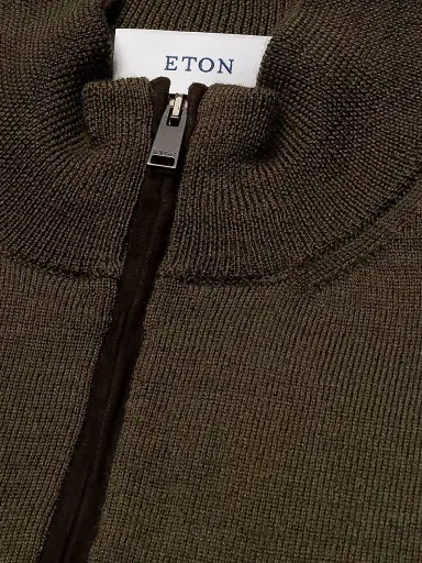 Eton Men's Merino Wool Quarter-Zip Sweater - Olive Green | Thumbnail 6 Eton Men's Merino Wool Quarter-Zip Sweater - Olive Green | Thumbnail 6