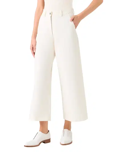 Akris Women's Finn Cotton-Linen Gabardine Wide-Leg Pants - Ecru - Size 12 | Thumbnail 3 Akris Women's Finn Cotton-Linen Gabardine Wide-Leg Pants - Ecru - Size 12 | Thumbnail 3