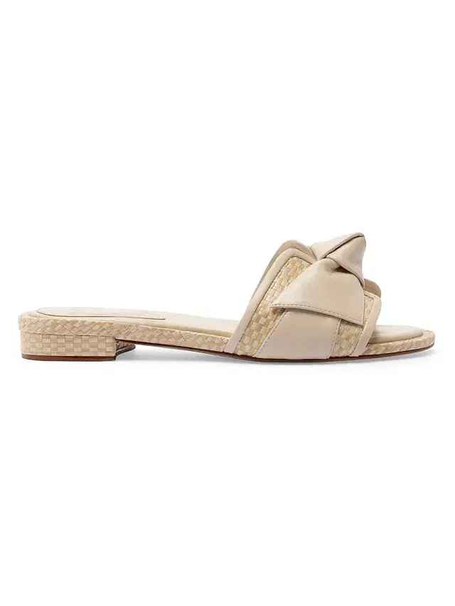 Women's Maxi Clarita Leather-Raffia Flats - Shell