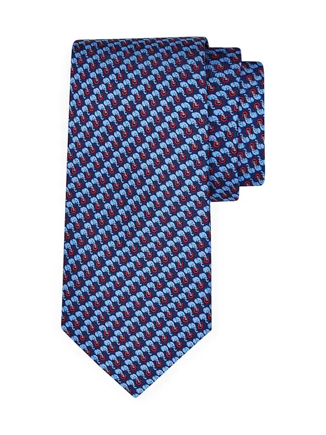 Men's Silk Gancini & Elephant Tie - Blue Men's Silk Gancini & Elephant Tie - Blue