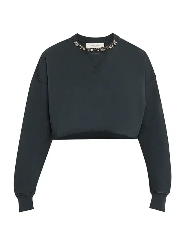 Women's Golden Jeweled Cropped Sweatshirt - Black