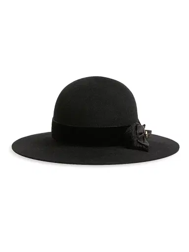 Valentino Garavani Women's VLogo Signature Hat in Lapin Fabric and Velvet with Taffetas Bow | Thumbnail 1 Valentino Garavani Women's VLogo Signature Hat in Lapin Fabric and Velvet with Taffetas Bow | Thumbnail 1