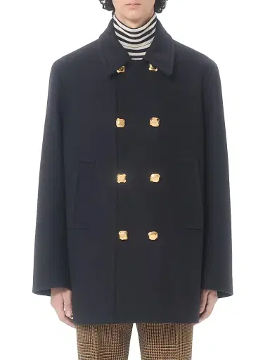 Valentino Garavani Men's Double-Breasted Wool Felt Coat - Marine - Size 40 | Thumbnail 2 Valentino Garavani Men's Double-Breasted Wool Felt Coat - Marine - Size 40 | Thumbnail 2