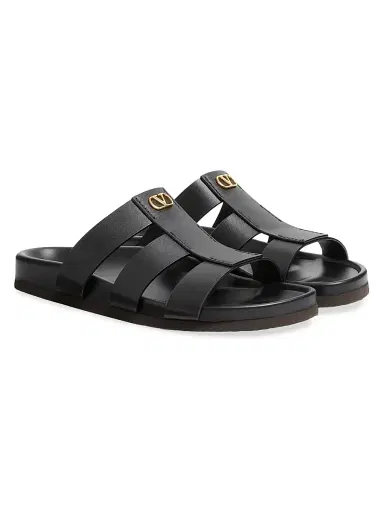 Valentino Garavani Men's Studshield Slide Sandals in Calfskin - Black - Size 7.5 | Thumbnail 2