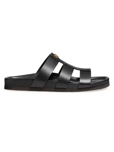 Valentino Garavani Men's Studshield Slide Sandals in Calfskin - Black - Size 7.5 | Thumbnail 1
