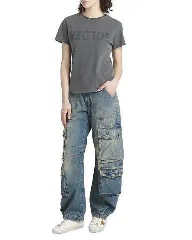 Golden Goose Women's Golden Distressed Crewneck Logo T-Shirt | Thumbnail 2
