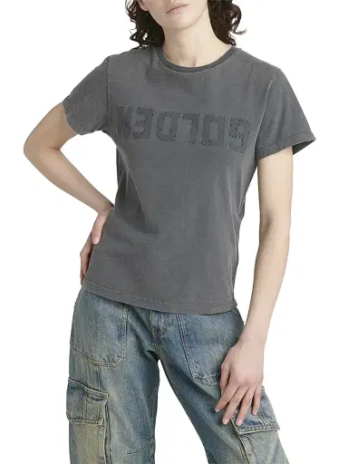 Golden Goose Women's Golden Distressed Crewneck Logo T-Shirt | Thumbnail 6