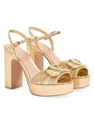 Valentino Garavani Women's VLogo 115MM Signature Metallic Platform Sandals - Gold - Size 11 | Thumbnail 2