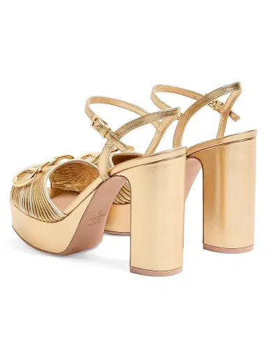 Valentino Garavani Women's VLogo 115MM Signature Metallic Platform Sandals - Gold - Size 11 | Thumbnail 3