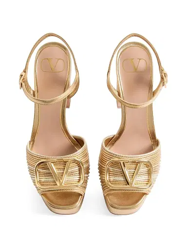 Valentino Garavani Women's VLogo 115MM Signature Metallic Platform Sandals - Gold - Size 11 | Thumbnail 4
