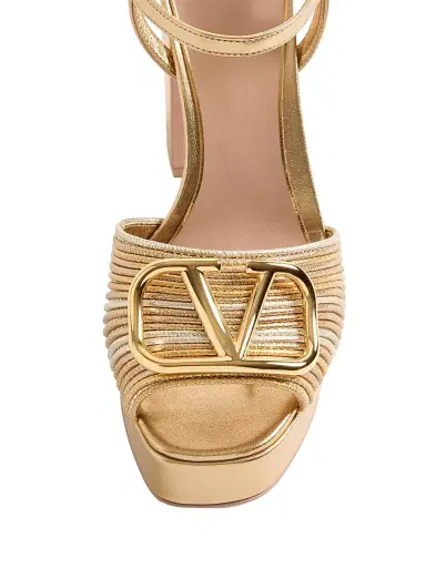 Valentino Garavani Women's VLogo 115MM Signature Metallic Platform Sandals - Gold - Size 11 | Thumbnail 5