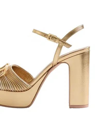 Valentino Garavani Women's VLogo 115MM Signature Metallic Platform Sandals - Gold - Size 11 | Thumbnail 6