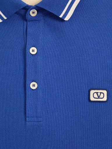Valentino Garavani Men's Logo Patch Cotton Piqué Polo Shirt - Blue - Size Small | Thumbnail 6 Valentino Garavani Men's Logo Patch Cotton Piqué Polo Shirt - Blue - Size Small | Thumbnail 6