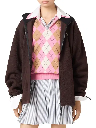 Miu Miu Women's Cotton Fleece Zipper Jacket - Brown - Size Large | Thumbnail 2