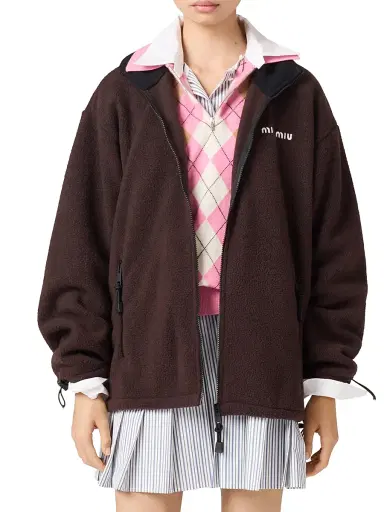 Miu Miu Women's Cotton Fleece Zipper Jacket - Brown - Size Large | Thumbnail 4