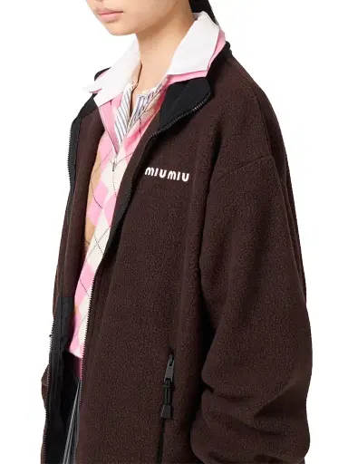Miu Miu Women's Cotton Fleece Zipper Jacket - Brown - Size Large | Thumbnail 5