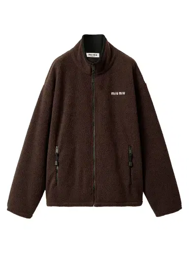 Miu Miu Women's Cotton Fleece Zipper Jacket - Brown - Size Large | Thumbnail 1