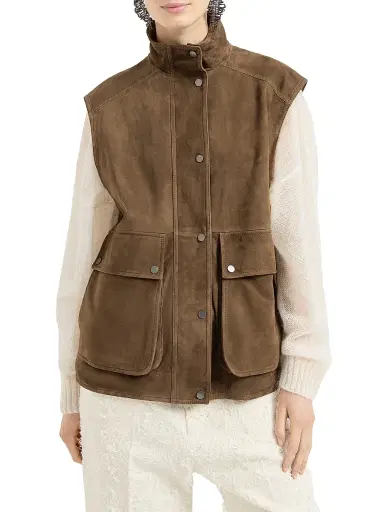 Brunello Cucinelli Women's Couture Suede Vest with Monili - Brown | Thumbnail 2 Brunello Cucinelli Women's Couture Suede Vest with Monili - Brown | Thumbnail 2