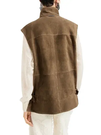 Brunello Cucinelli Women's Couture Suede Vest with Monili - Brown | Thumbnail 3 Brunello Cucinelli Women's Couture Suede Vest with Monili - Brown | Thumbnail 3