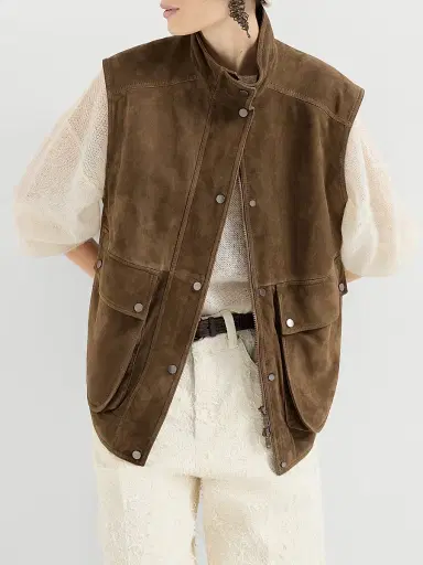 Brunello Cucinelli Women's Couture Suede Vest with Monili - Brown | Thumbnail 5 Brunello Cucinelli Women's Couture Suede Vest with Monili - Brown | Thumbnail 5