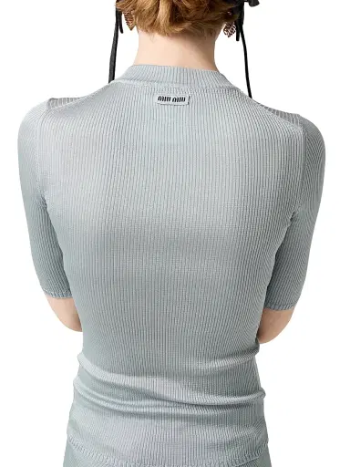 Miu Miu Women's Silk Rubber Knit - Blue - Size 8 | Thumbnail 4 Miu Miu Women's Silk Rubber Knit - Blue - Size 8 | Thumbnail 4