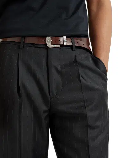 Brunello Cucinelli Men's Virgin Wool Chalk Stripe Batavia Trousers with Pleats - Black - Size 32 | Thumbnail 5