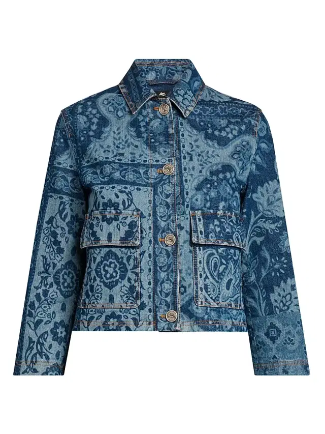 Women's Floral-Print Denim Jacket - Azzurro