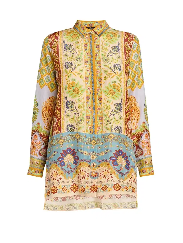 Etro Women's Floral Silk Tunic Shirt - Printed Azure Base