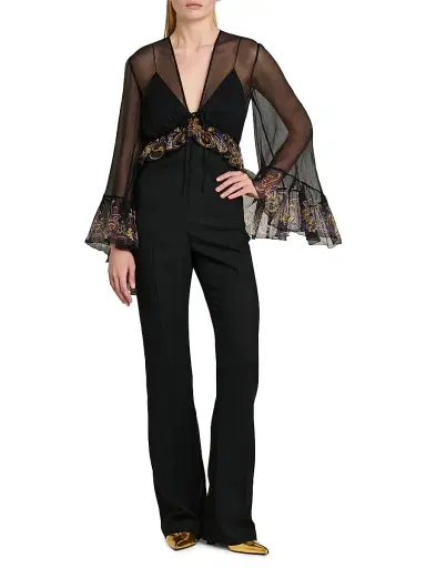 Etro Women's Paisley Trim Cape Catsuit - Printed Black Base - Size 8 | Thumbnail 3