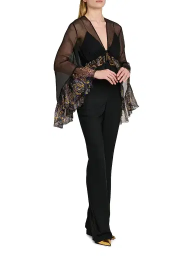 Etro Women's Paisley Trim Cape Catsuit - Printed Black Base - Size 8 | Thumbnail 4