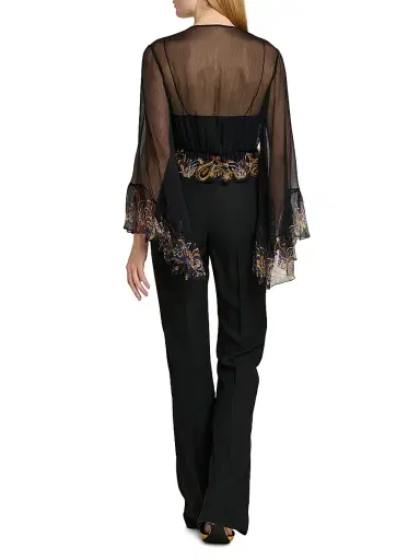 Etro Women's Paisley Trim Cape Catsuit - Printed Black Base - Size 8 | Thumbnail 5