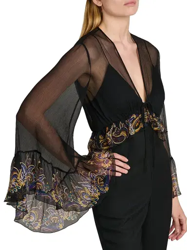 Etro Women's Paisley Trim Cape Catsuit - Printed Black Base - Size 8 | Thumbnail 6