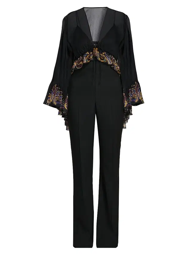 Etro Women's Paisley Trim Cape Catsuit - Printed Black Base