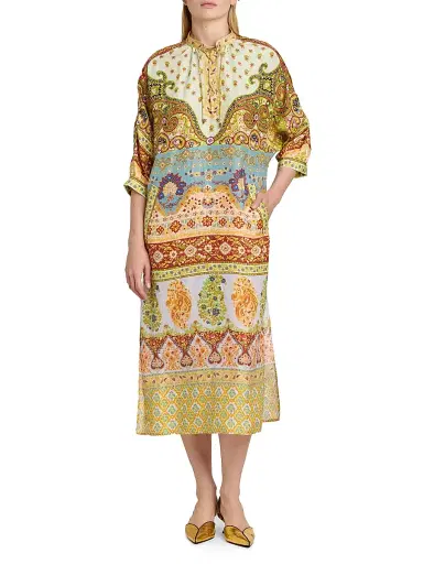 Etro Women's Floral Silk Lace-Up Tunic Midi-Dress - Printed Azure Base - Size 0 | Thumbnail 3