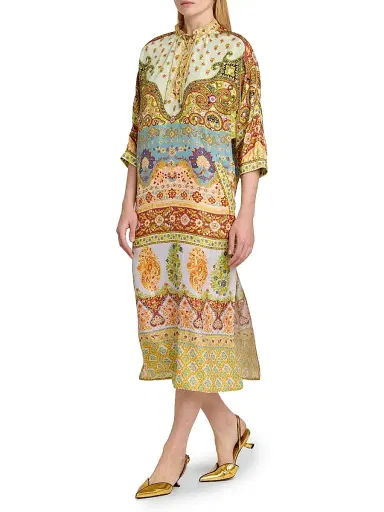 Etro Women's Floral Silk Lace-Up Tunic Midi-Dress - Printed Azure Base - Size 0 | Thumbnail 4
