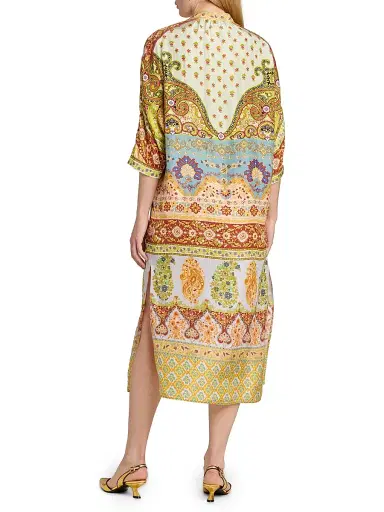 Etro Women's Floral Silk Lace-Up Tunic Midi-Dress - Printed Azure Base - Size 0 | Thumbnail 5