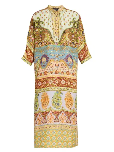 Etro Women's Floral Silk Lace-Up Tunic Midi-Dress - Printed Azure Base - Size 0 | Thumbnail 1