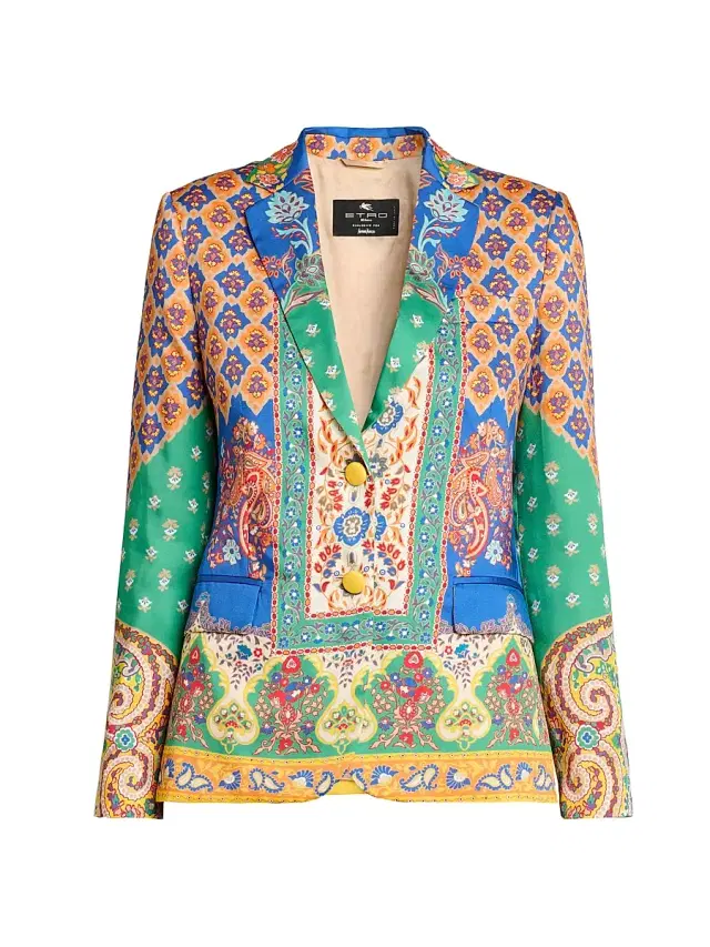 Etro Women's Paisley Print Blazer - Printed Green Base