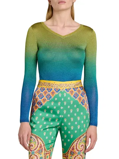 Etro Women's Gradient Metallic Knit Sweater - Multicolor Blue Base | Thumbnail 3