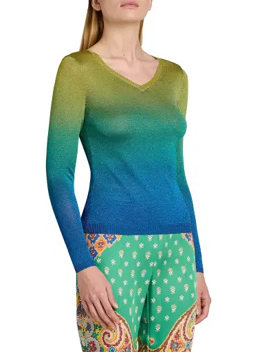 Etro Women's Gradient Metallic Knit Sweater - Multicolor Blue Base | Thumbnail 4