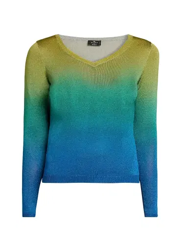 Etro Women's Gradient Metallic Knit Sweater - Multicolor Blue Base | Thumbnail 1