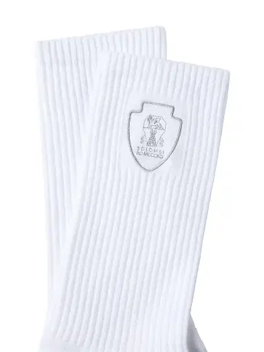 Brunello Cucinelli Men's Techno Cotton Rib Knit Socks with Embroidered Logo - White - Size XXL | Thumbnail 2