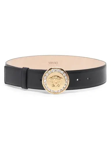 Versace Women's Medusa-Buckle Leather Belt - Black Gold | Thumbnail 1 Versace Women's Medusa-Buckle Leather Belt - Black Gold | Thumbnail 1