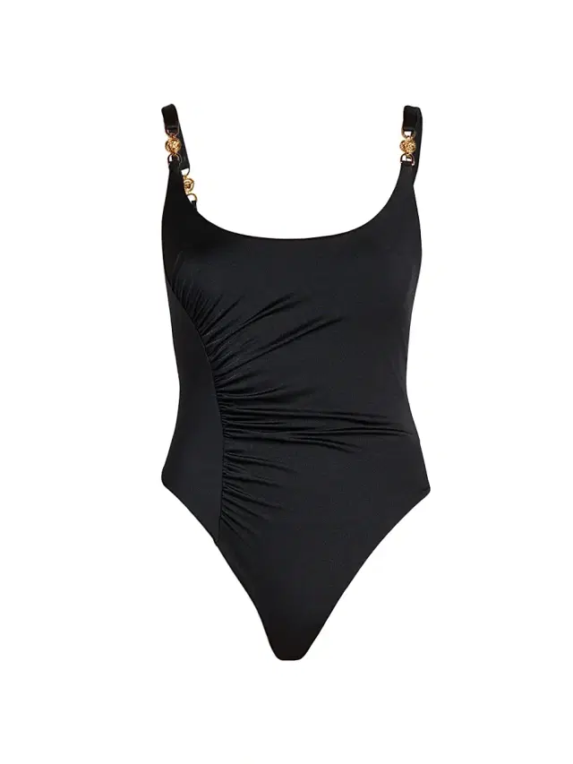 Versace Women's Ruched Medusa Hardware One-Piece Swimsuit - Black