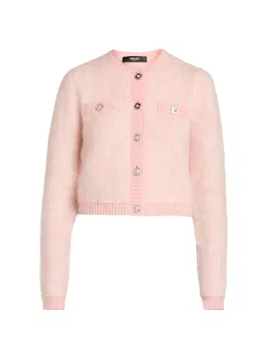 Versace Women's Brushed Barocco Jacquard Cardigan - Rose Quartz | Thumbnail 1 Versace Women's Brushed Barocco Jacquard Cardigan - Rose Quartz | Thumbnail 1