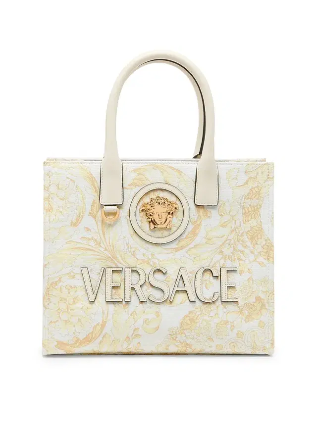 Women's  Barocco-Print Logo Cotton Tote Bag - Ecru Multicolor  Gold