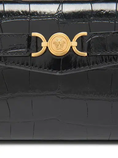 Versace Women's Small Croc-Embossed Leather Top Handle Bag - Black Gold | Thumbnail 4 Versace Women's Small Croc-Embossed Leather Top Handle Bag - Black Gold | Thumbnail 4