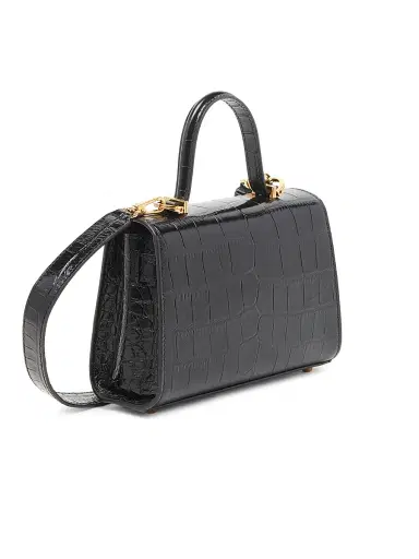 Versace Women's Small Croc-Embossed Leather Top Handle Bag - Black Gold | Thumbnail 5 Versace Women's Small Croc-Embossed Leather Top Handle Bag - Black Gold | Thumbnail 5